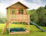 Holz-Kinderspielhaus auf Stelzen Sandkasten Garten 173x113cm Innenmaß braun/grün
